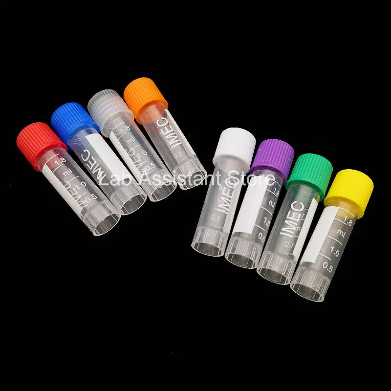 500pcs/bag 1.8ml Graduated Plastic Sample Cryo Vial Freezing Tube with Silicone Gasket and Colorful Caps for Lab Using