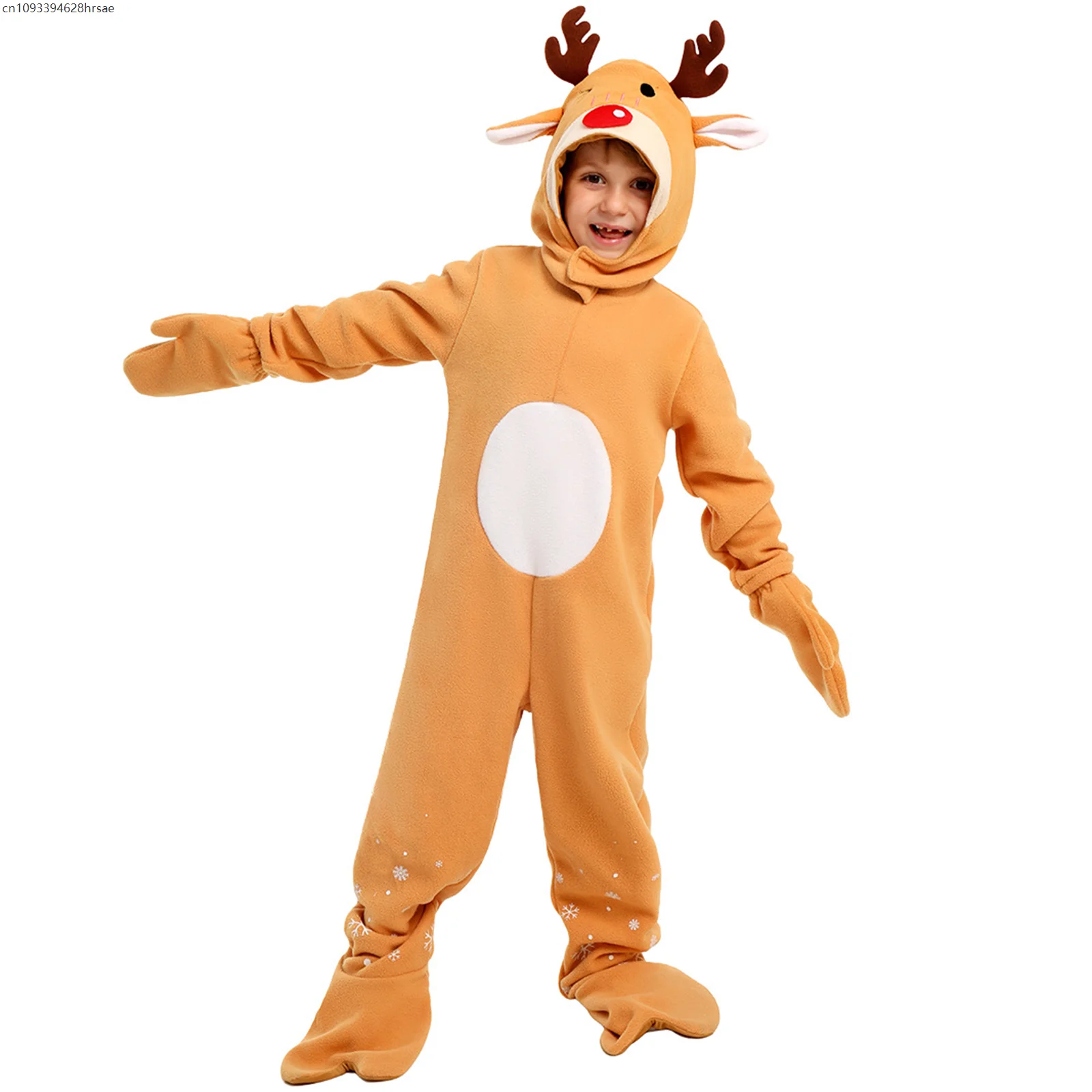 

Christmas Toddler Reindeer Costume Cute Long Sleeve Jumpsuit Hood Gloves Set Cosplay Outfits for Children