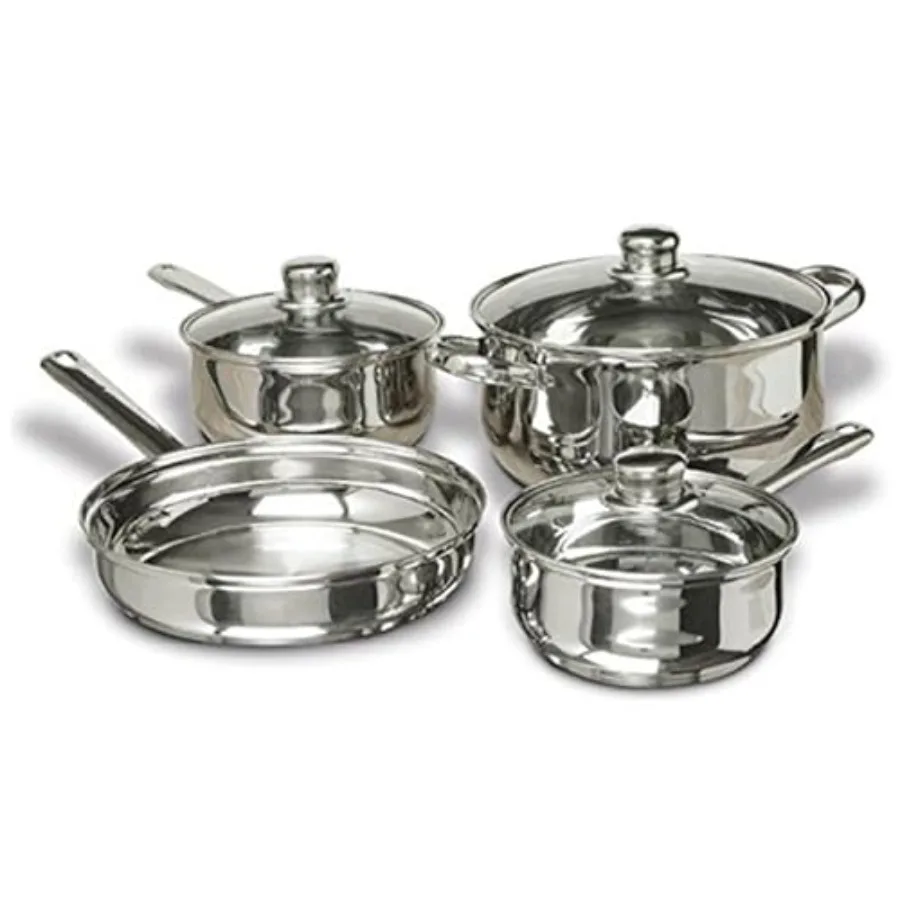 

Cookware 7-Piece Stainless Steel Cookware Set for home kitchen use, silver color, durable and non-reactive stainless steel cons