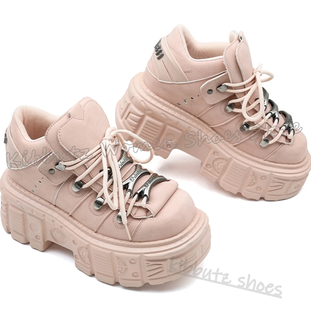 Sneaker Ankle Boots Platform Spicy Girl Round Toe Thick Bottom Rock Punk Novelty Fashion Concise Sexy Elegant Metal Decor Gothic view 5