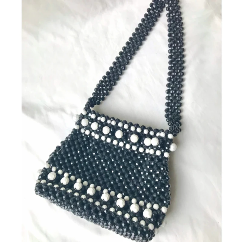 

Black White Spliced Acrylic Bead Woven Women's Shoulder Bag Can Be Customized in Color New Hot Selling Casual Versatile Handbag