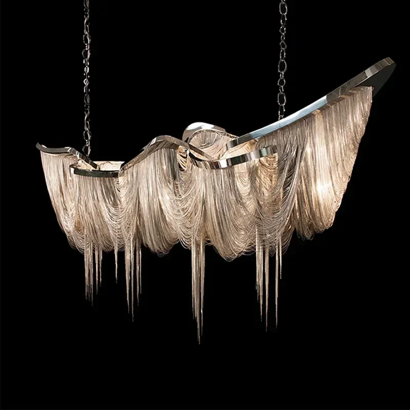 

Modern Chandeliers For Restaurant Light Fixture Vintage Aluminum Chain Pendant Hanging Lustres For Living Room Dining Room Hotel