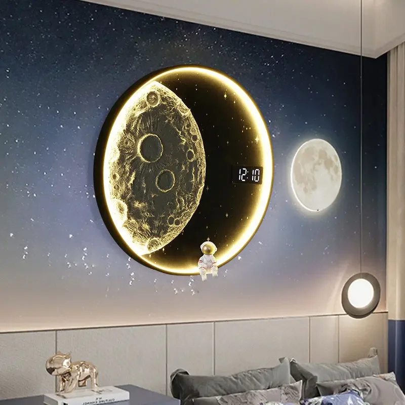 Morden Wall Clocks Large Watches Calender Led Clock Glow 3D Relief Astronaut Decoration Home Decor Items Creative Luxury Design