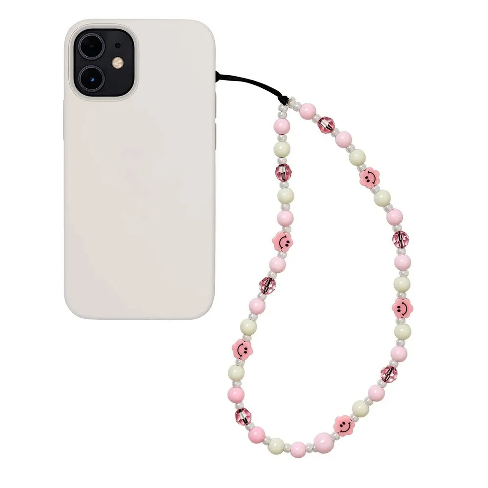 KKBEAD Cute Pink Smiley Phone Charm Strap Cellphones Lanyard for Mobile Case Price Phone Chain Beads Jewelry Cheap Things