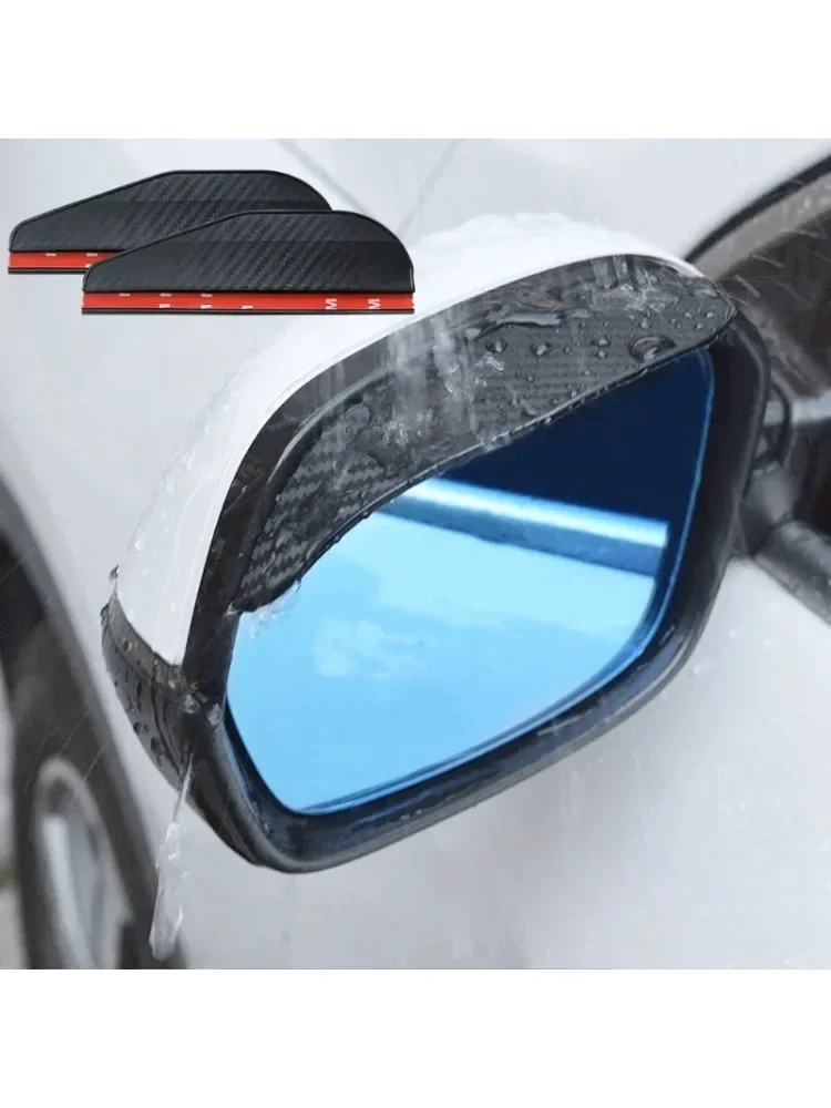Déflecteurs et pare-soleil de pluie miroir en fibre de carbone-2 housses de visière de voiture imperméables avec adhésif 3M