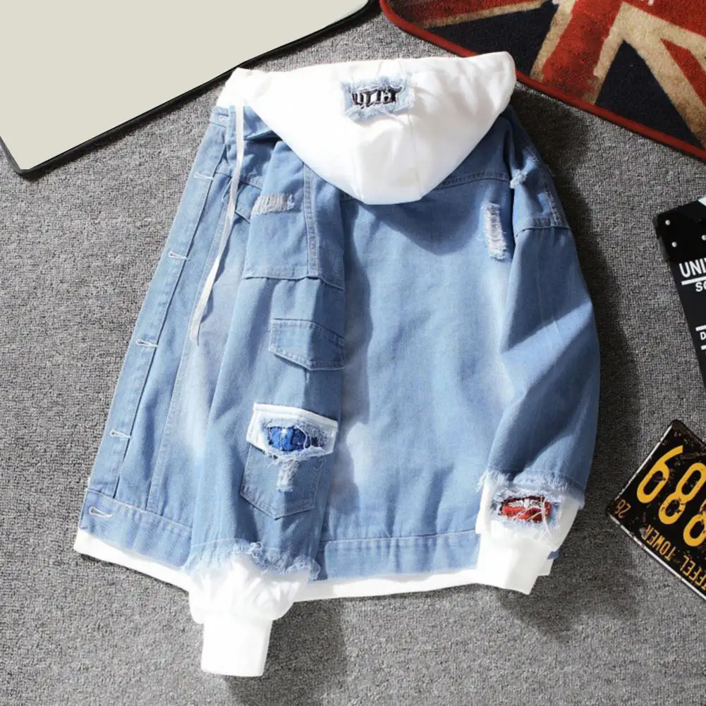 남성용 데님 재킷, 힙합 스트리트웨어, 남성용 후드 진 재킷, 남성용 캐주얼 루즈 아우터, 용수철 패션, 슬림핏 코트, 2023 신상
