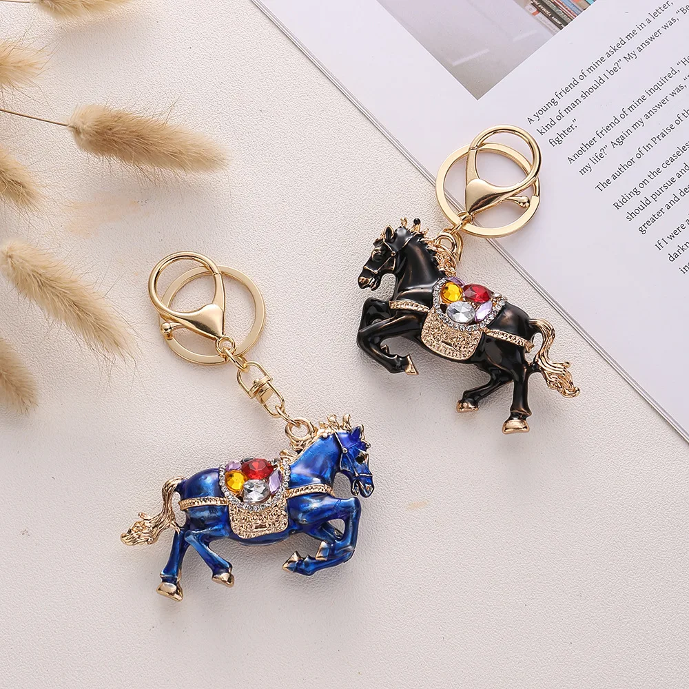 New Little Horse Car Keychain Diamond Painting Keychain Metal Cute Men's And Women's Bag Pendant Key Chain Gift Car Accessories