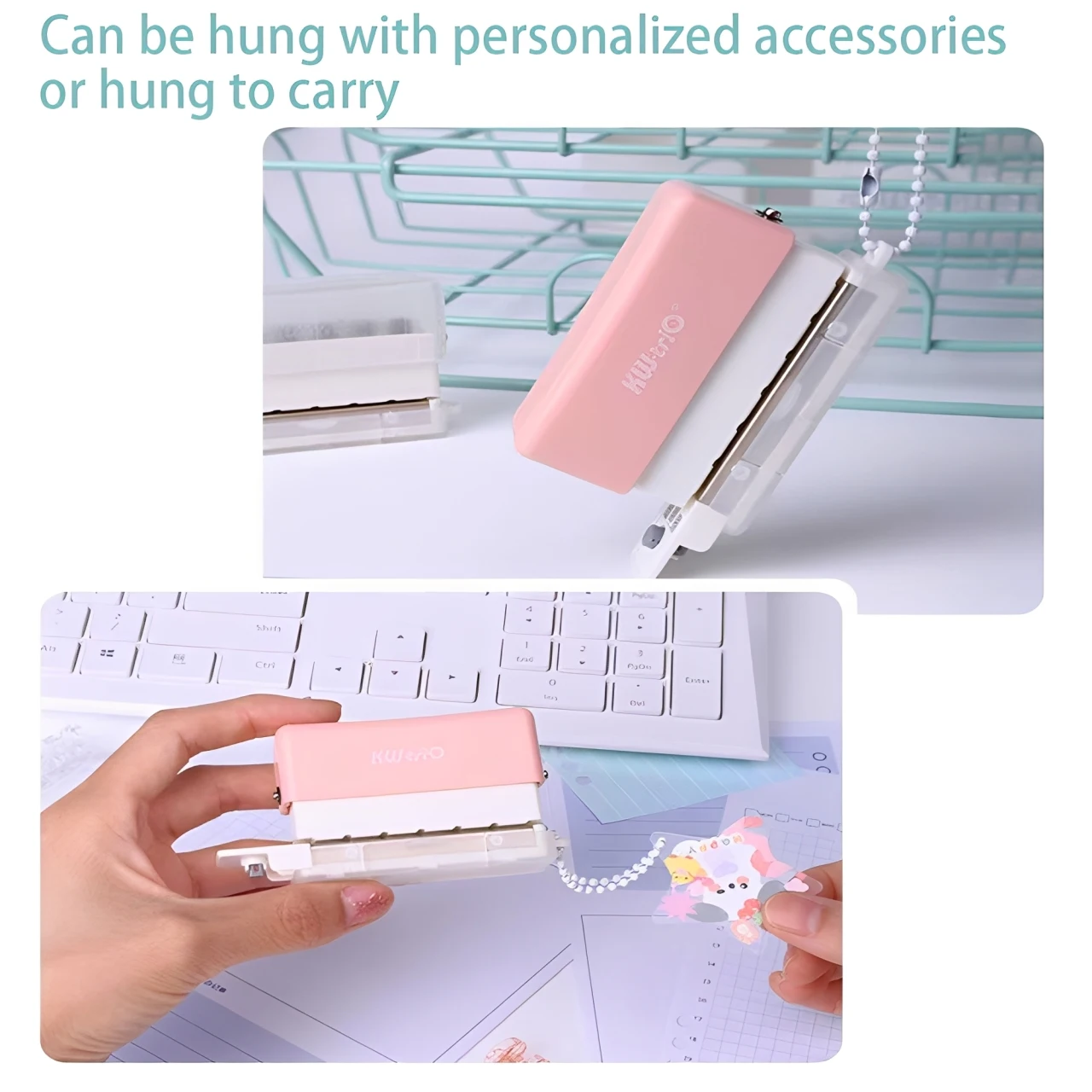 1PC portable multi-function 6-hole punch, mini handheld with built-in ruler and scrap container, suitable for DIY crafts.