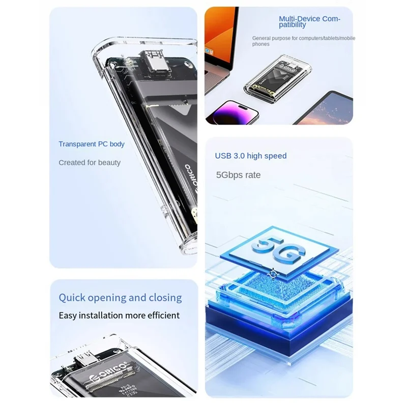 ORICO Transparent External Adapter MSATA SSD Enclosure Case To USB 5Gbps-N34R