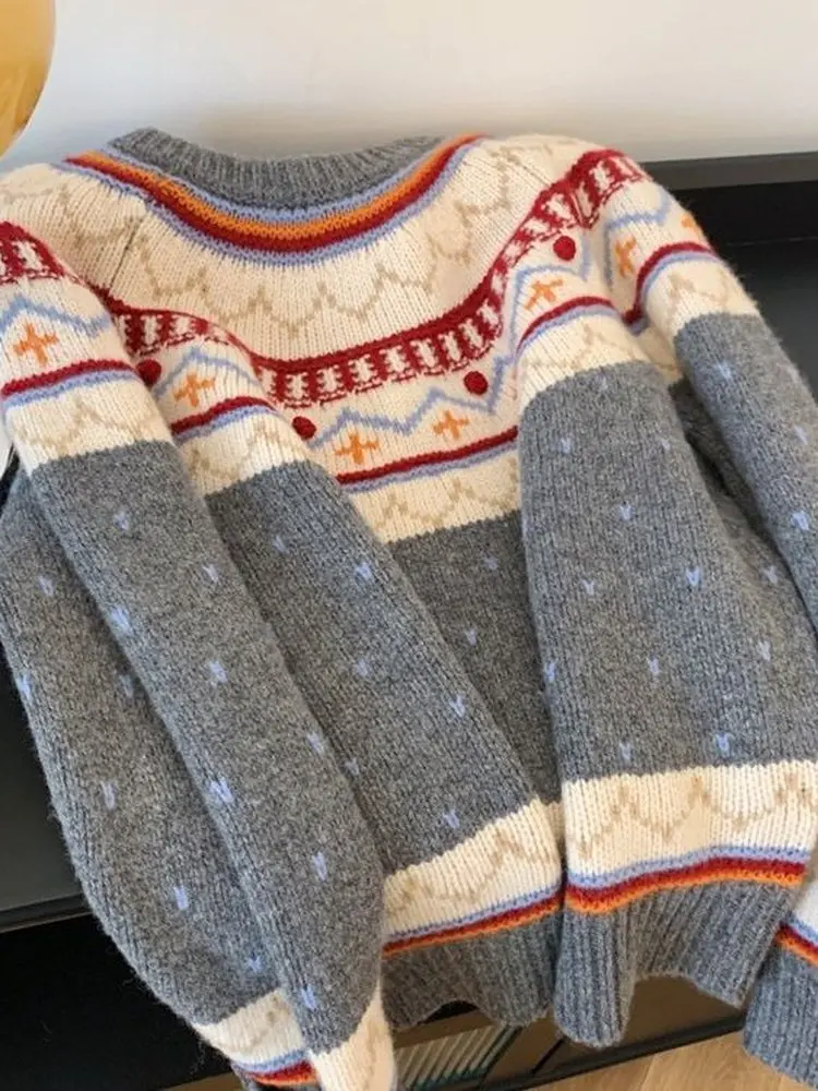 

plus Size 300 Pou ey Fair Isle Knitwear Women's Autumn Winter Thiened Outdoor Wear Lazy High-End Feeling Top Trendy