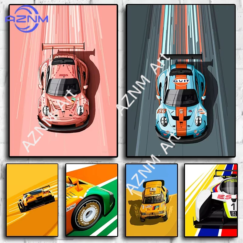 1 Stück Modernes Cartoon-Rennwagen-Poster Leinwandbild Wandkunst Rennfahrer-Poster Ästhetischer Motorsport für Wohnzimmer Jungen Heimdekoration