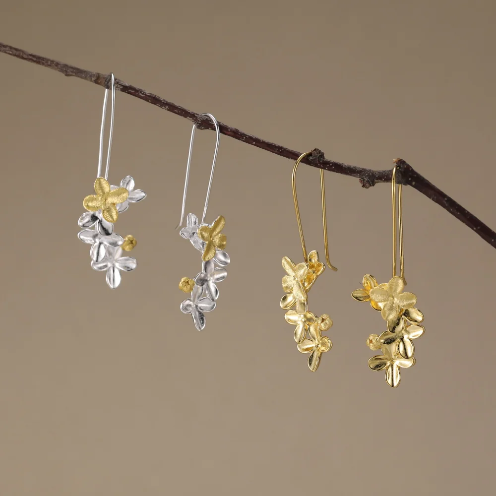 

Lotus Fun Love at First Sight Real 925 Sterling Silver Lilac Flower Dangle Earrings Fine Jewelry Romantic Gift