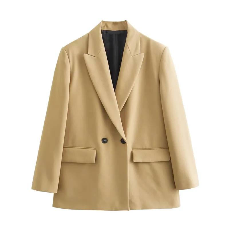 TRAF-Blazer de gran tamaño con doble botonadura para mujer, chaqueta informal de manga larga con botones para oficina, Otoño, 2023