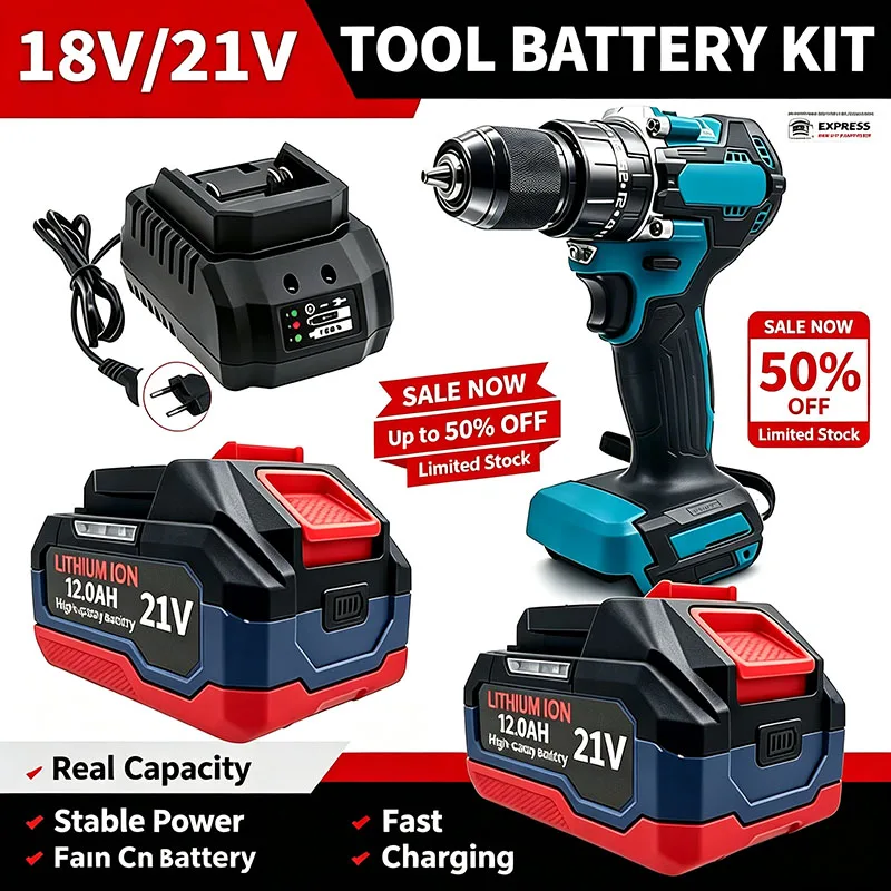 Compatible Replacement Li-ion Battery For Makita 18V/21V 6Ah-12Ah High Capacity With LED Indicator Power Tool Battery Pack