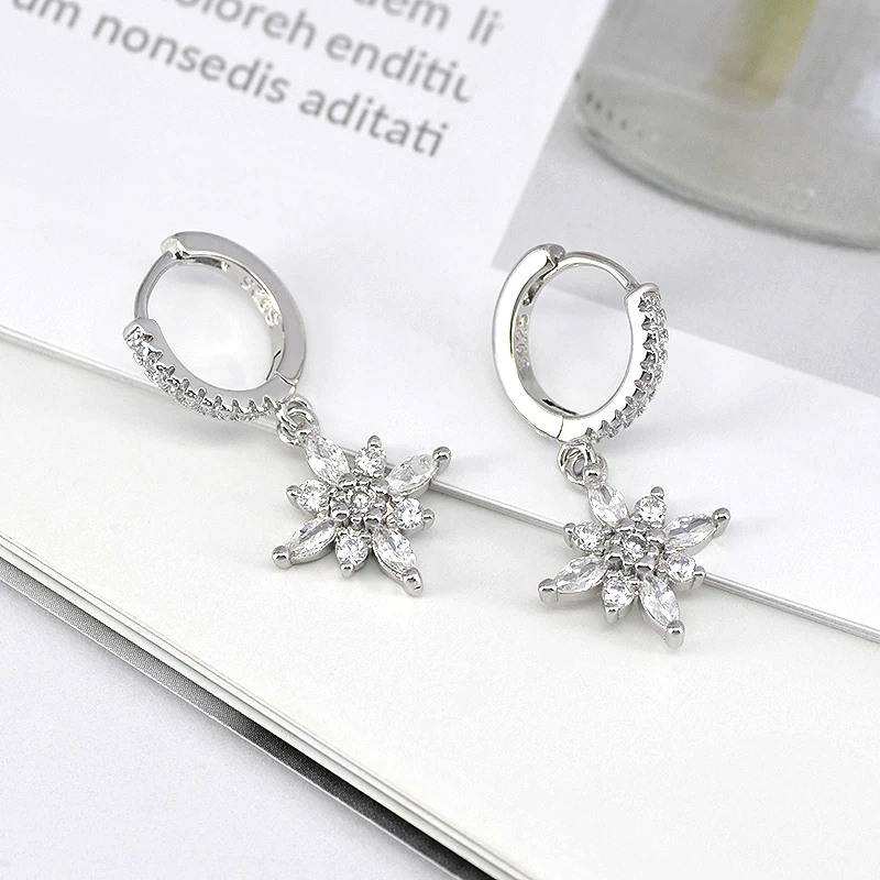 New 925 Sterling Silver Ear Needle Christmas tree/snowflake pendant Hoop Earrings For Women fashion Christmas gifts accessories