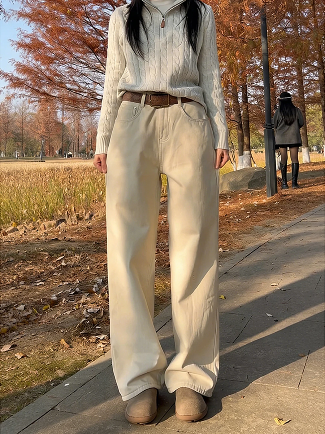 

American High Street Khaki Jeans Men's CleanFit Faionable All-Match Straight Legged Pants Autumn Winter Fce Casual Trousers