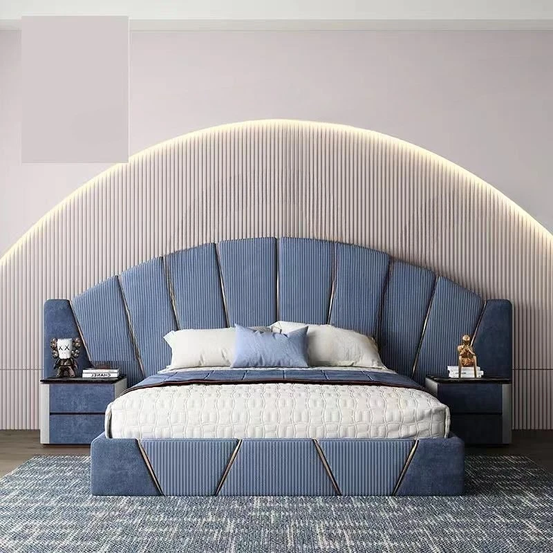 Italian light luxury bed matte fabric modern simple leather double bed
