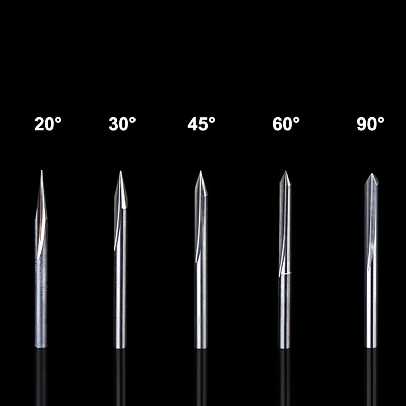 3.175mm Shank Carving Bit 20/30/45/60/90 Degree V Shape End Mill CNC Router Bit 2 Flute Milling Cutter for Wood Engraving Knife