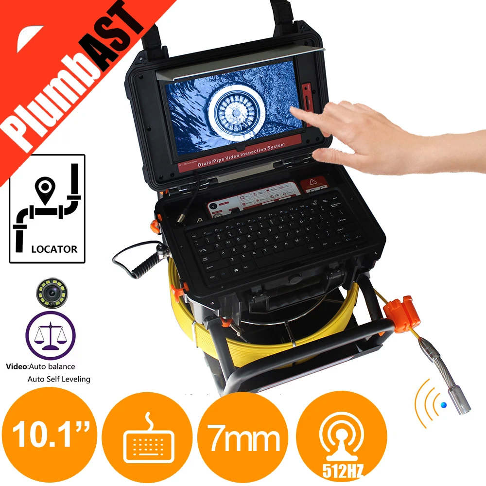 

512HZ sonde Locator Self-Leveling Video Audio Recorder Sewer Pipe Inspection Camera with 7mm soft cable 10Inch touch monitor