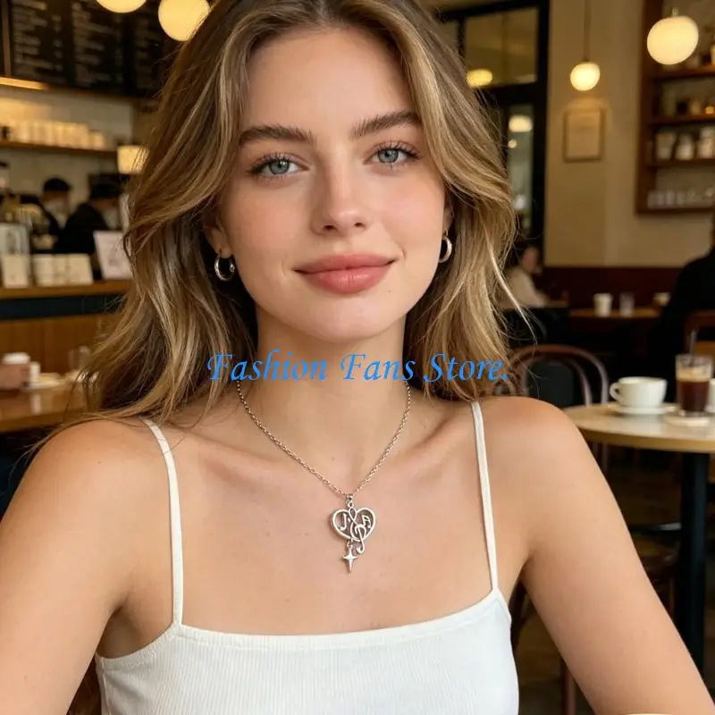  Elegant Openwork Heart Music Note Necklace Dangle Earrings with Charm Unique Jewelry Alloy Texture for Fashion Women
