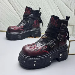 Men's Thick Sole Belt Buckle Ankle Boots Autumn Winter New Fashion Round Punk Rock Leather Boots Sports Casual Motorcycle Boots