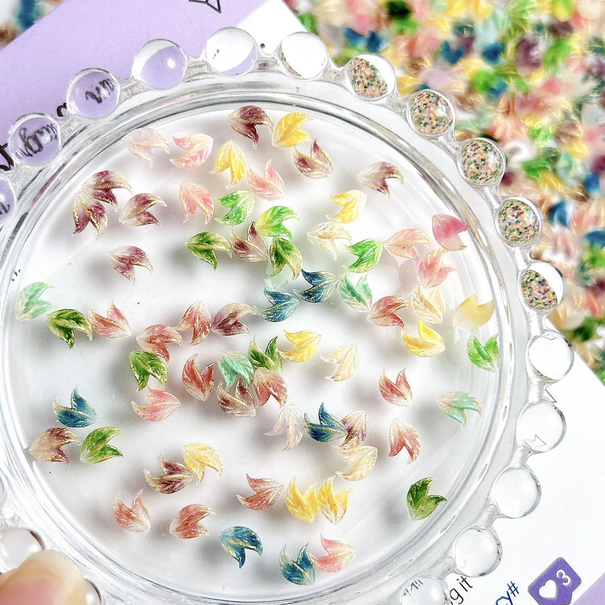 100 Stuks Gradiënt Kleurrijke Lichtgevende Dubbele Blad Nagel Charmes 3D Hars Blad Nail Art Decoratie Accessoires Benodigdheden Voor DIY Ambachten
