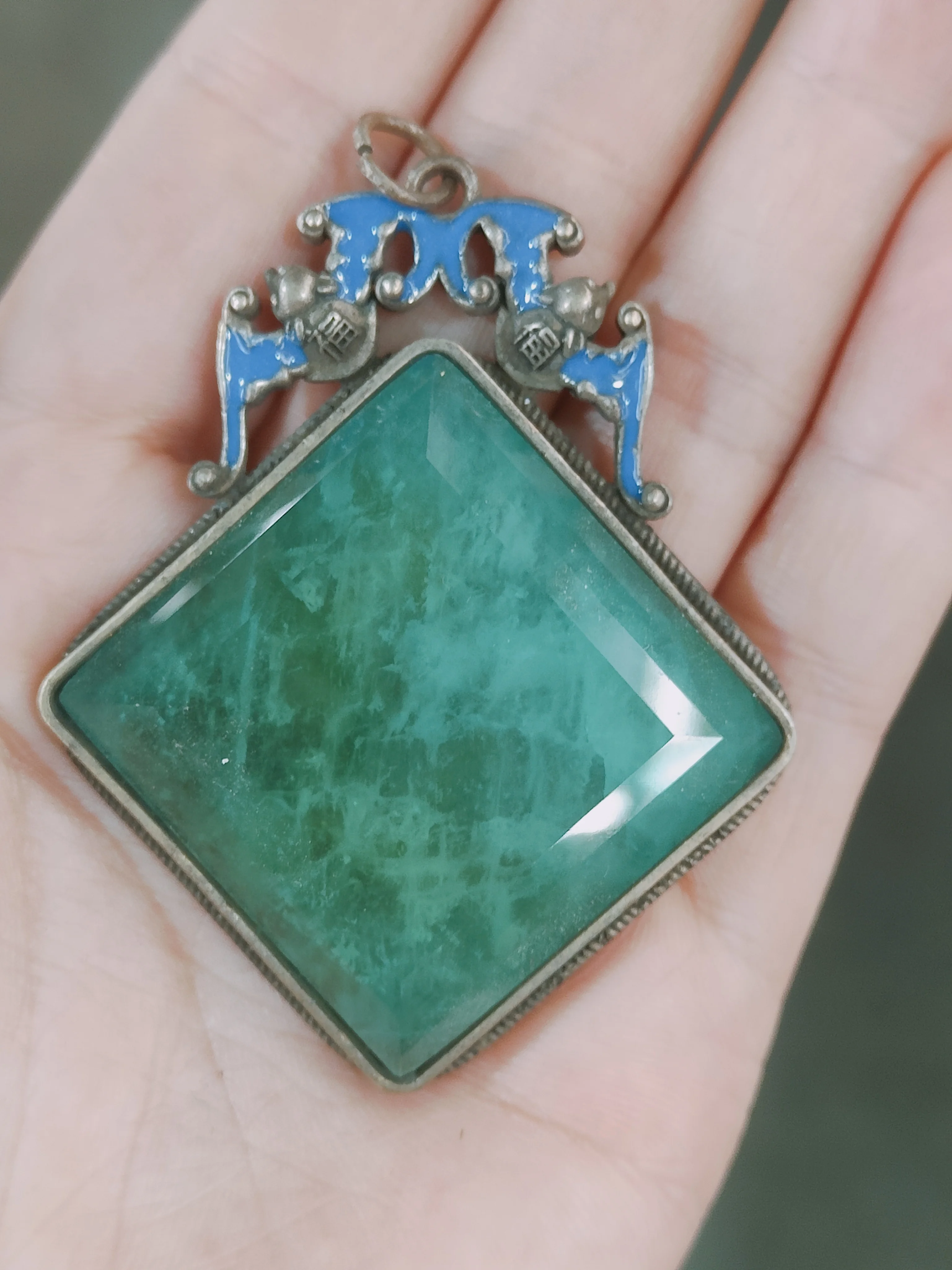 China double-sided national style glass artistic conception brand burning blue blessing pendant in front of your eyes