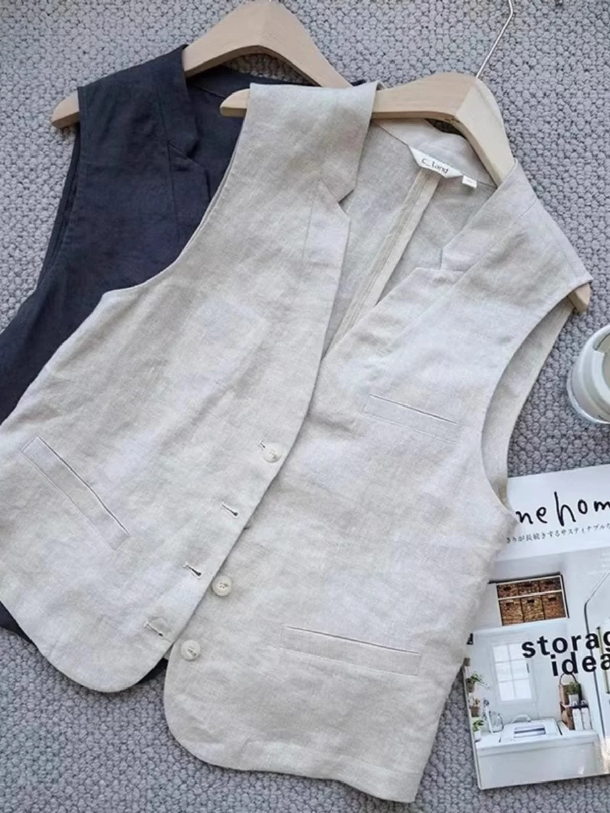 

Летний тонкий женский жилет из конопли, повседневный открытый кардиган-топ без рукавов, однотонный, для повседневной носки, с V-образным вырезом, на одной пуговице