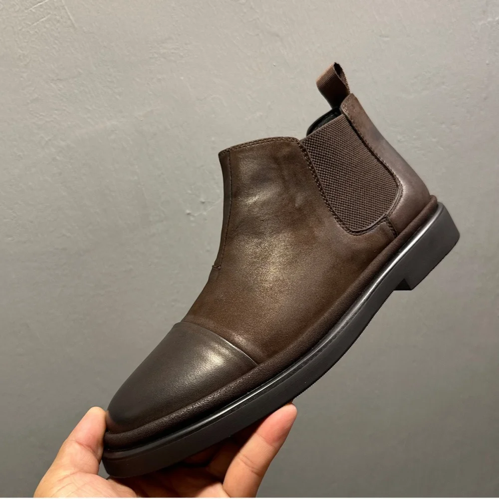Men's Chelsea Boots Genuine Leather Vintage Matte Cow Leather Short Men's Shoes