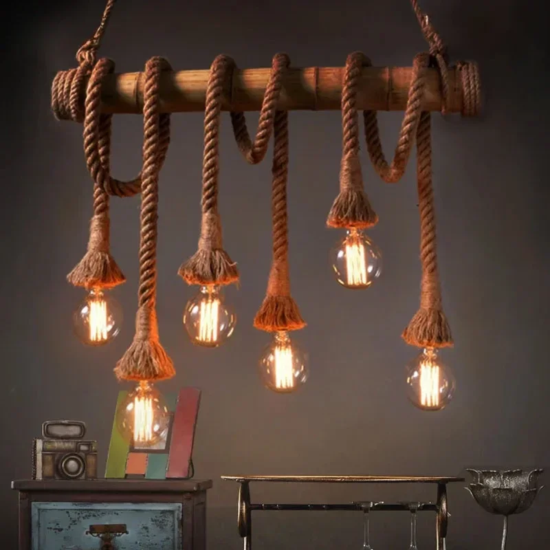 

LED Pendant Lamp Retro Hemp Rope Hanging Lamps Industrial Vintage Loft Living Room Dining Tables Home Decoration Lights