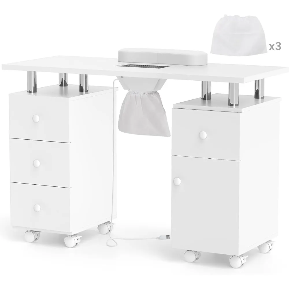 

Nail Tech Desk, All-in-One Manicure Table w/Electric Dust Collector, Soft Cushion, Mobile Nail Table Salon Station Nail