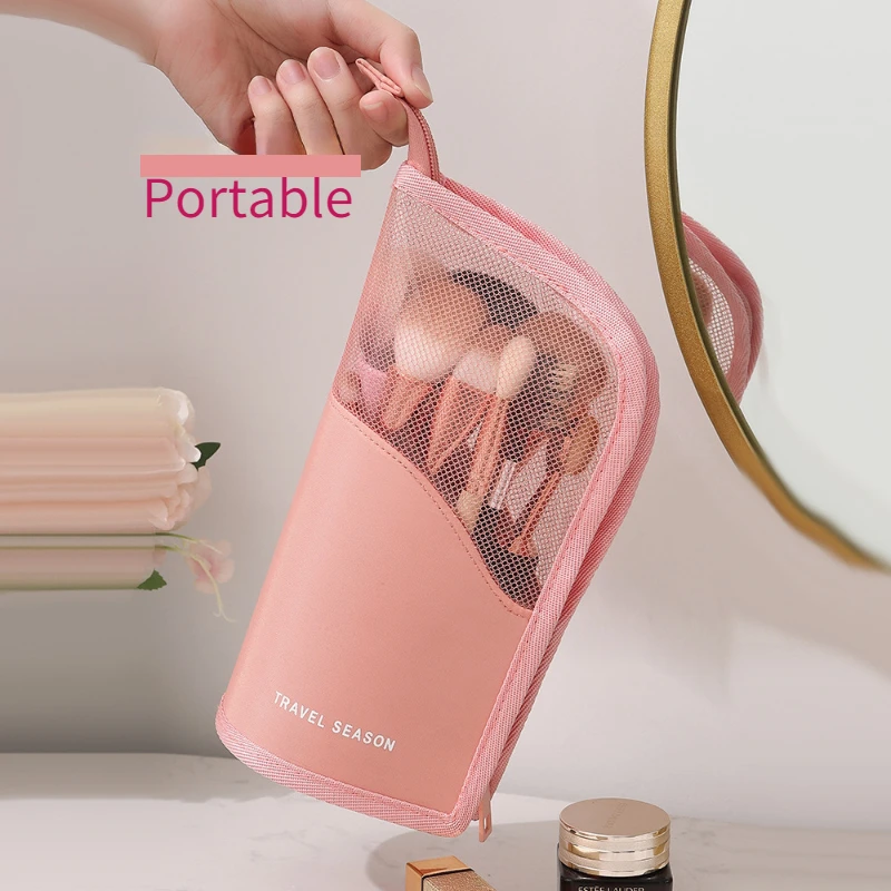 1 Pc Stand Cosmetische Tas Voor Vrouwen Clear Rits Make-Up Case Reizen Vrouwelijke Make-Up Borstel Houder Organizer Toilettas Opslag tas