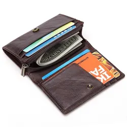 Mini Wallet Oil Wax Genuine Leather ID Credit Card Holder Casual Hasp Mens Short Handy Zipper Coin Purse Unisex Accessories