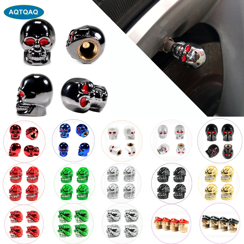 4Pcs/Set Universal Car Skull Style Antirust Copper Core Motorcycle Bike Car Wheel Valve Stem Caps