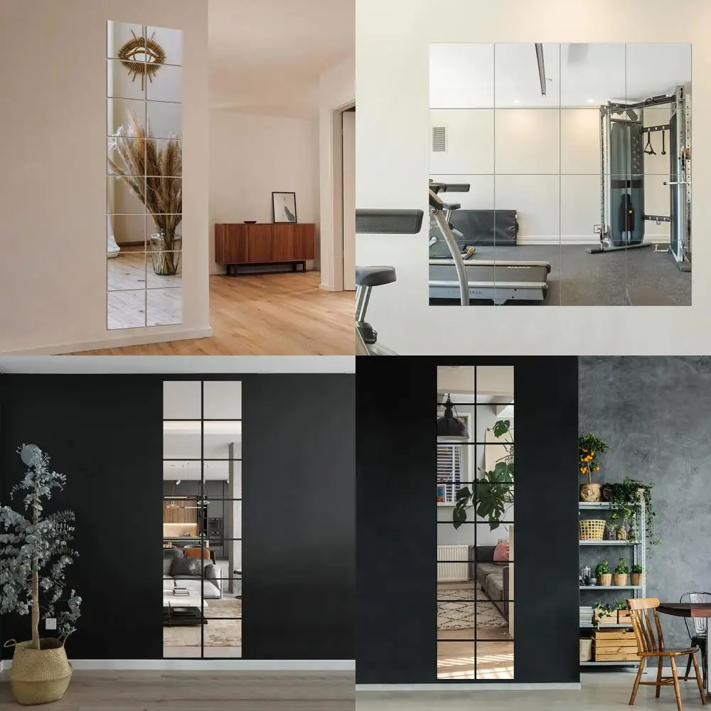 12 x 12 quadratische Glasspiegelfliesen, 16er-Pack, rahmenlose Wandspiegel für Heim-Fitnessstudio, Schlafzimmer, Tür und Badezimmerdekoration