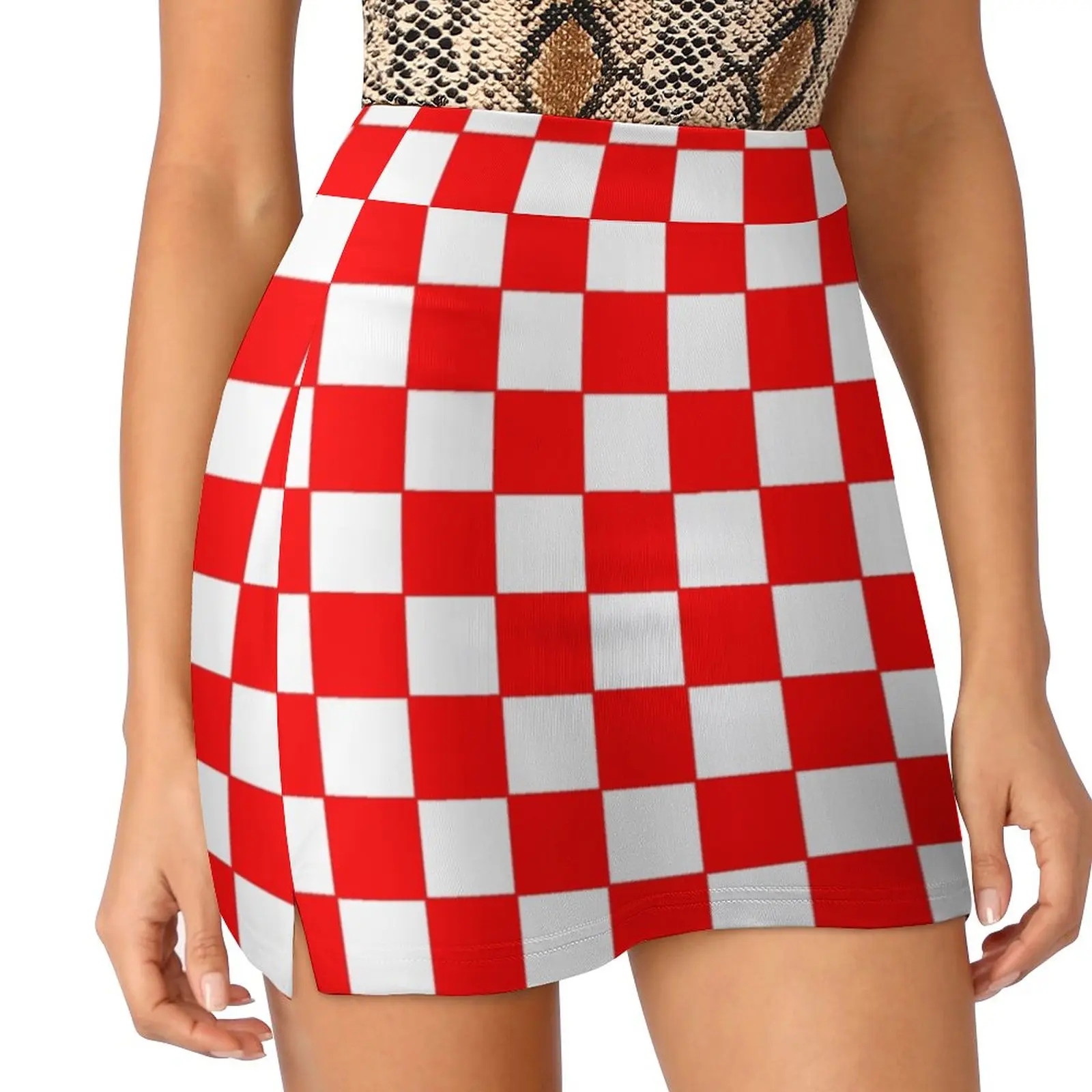 Checkers-Red And White Women's skirt Sport Skort Skirt With Pocket Fashion Korean Style Skirt 4Xl Skirts Checkers Checkerboard