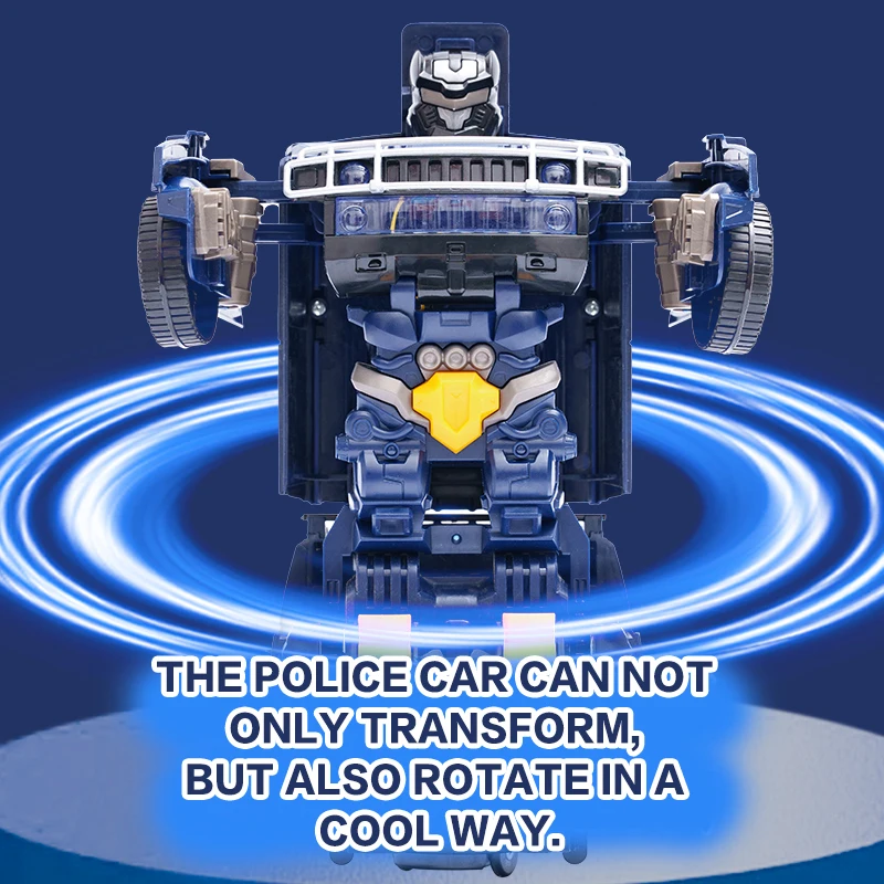 Children's Hummer Police Car Toy, Automatic Transformation Robot with Universal Movement, Lighting and Music