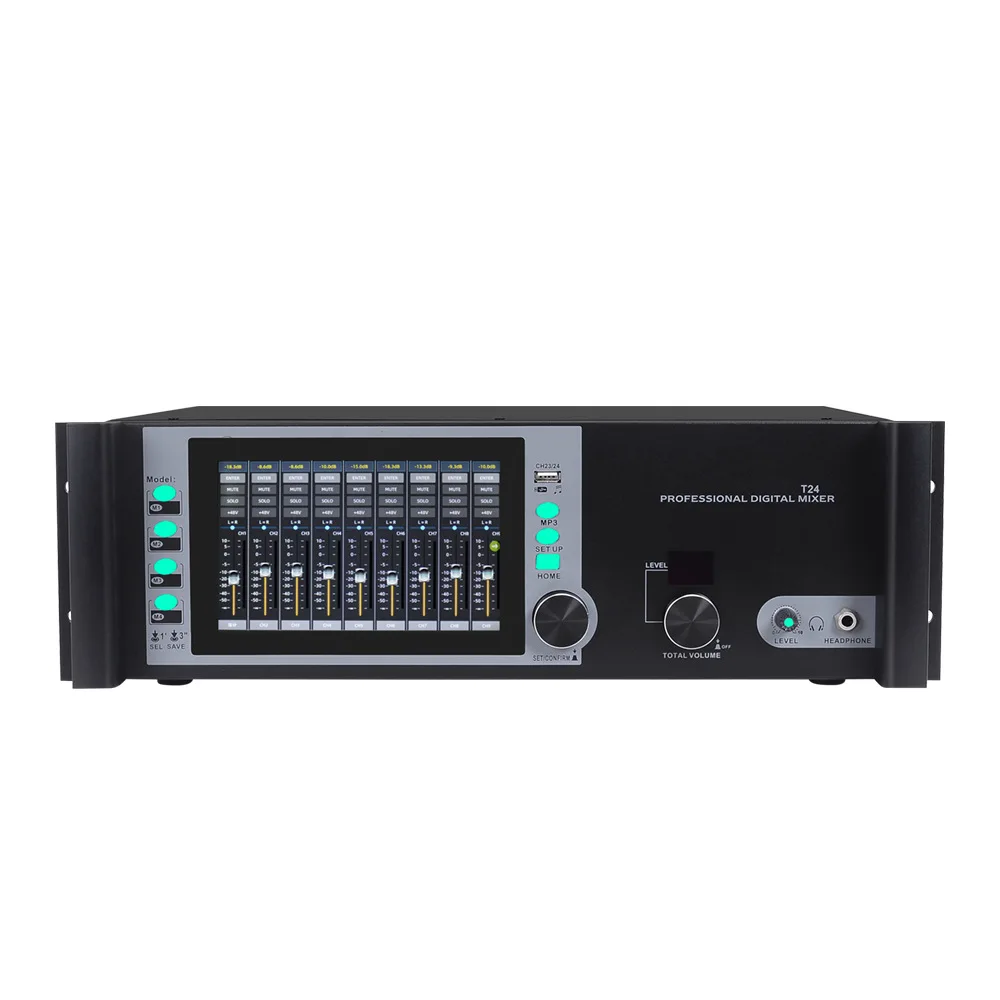 Memory & +48V Phantom Power for Live Concerts Advanced T24 24-Ch Rack-mountable Digital Audio Sound Board with Scene