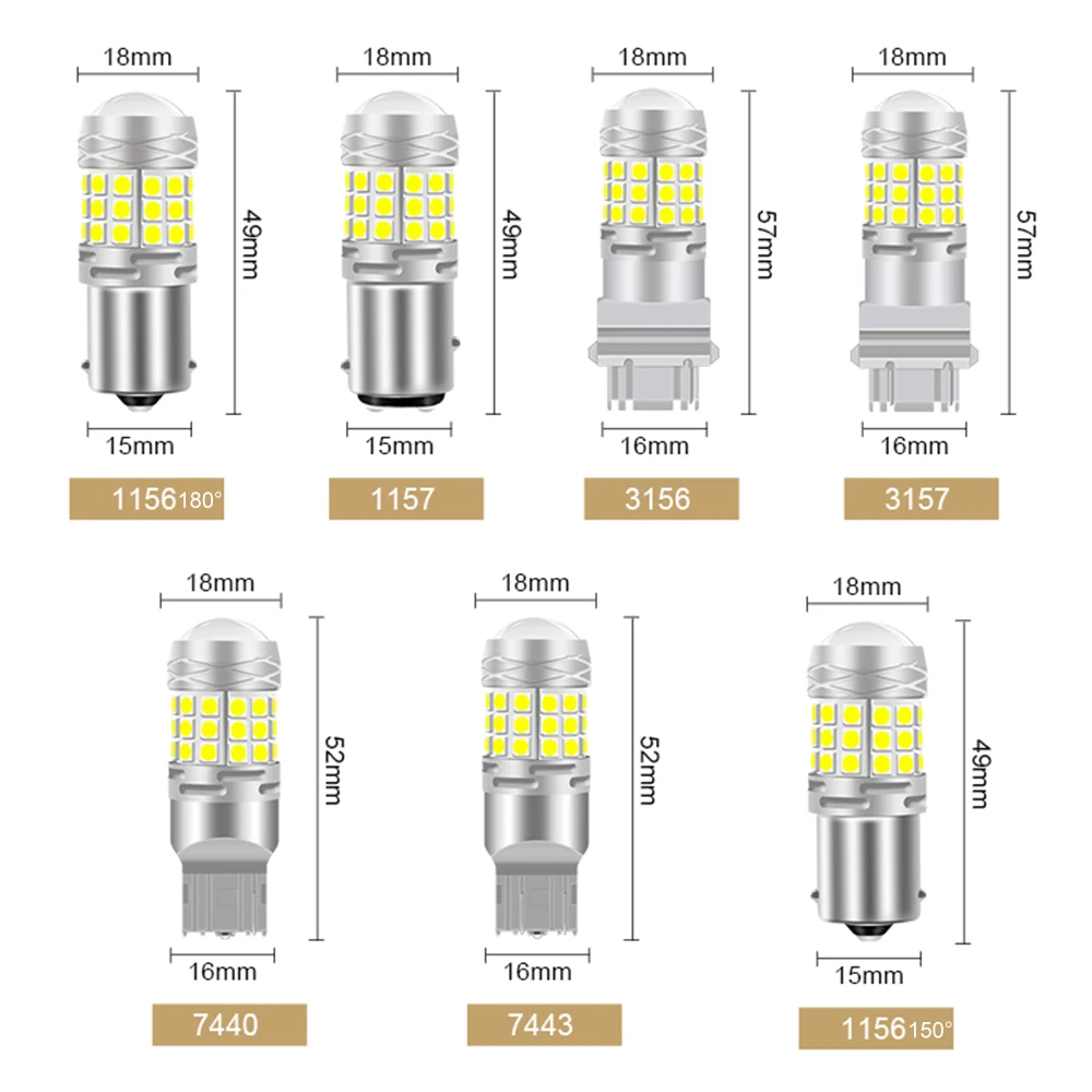 2x Led 1156 P21W BA15S PY21W BAU15S 1157 P21/5W BAY15D 3030 W21/5W P27/7W P27W T25 T20 42smd Reverse Brake Lights Red White