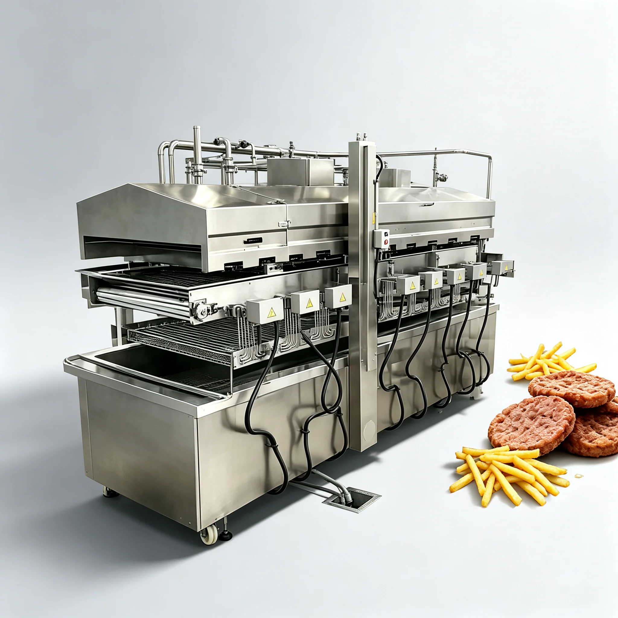 Electric Heating Conveyor Frying Production Equipment For Donut Falafel Poultry Snack Manufacturing Customized