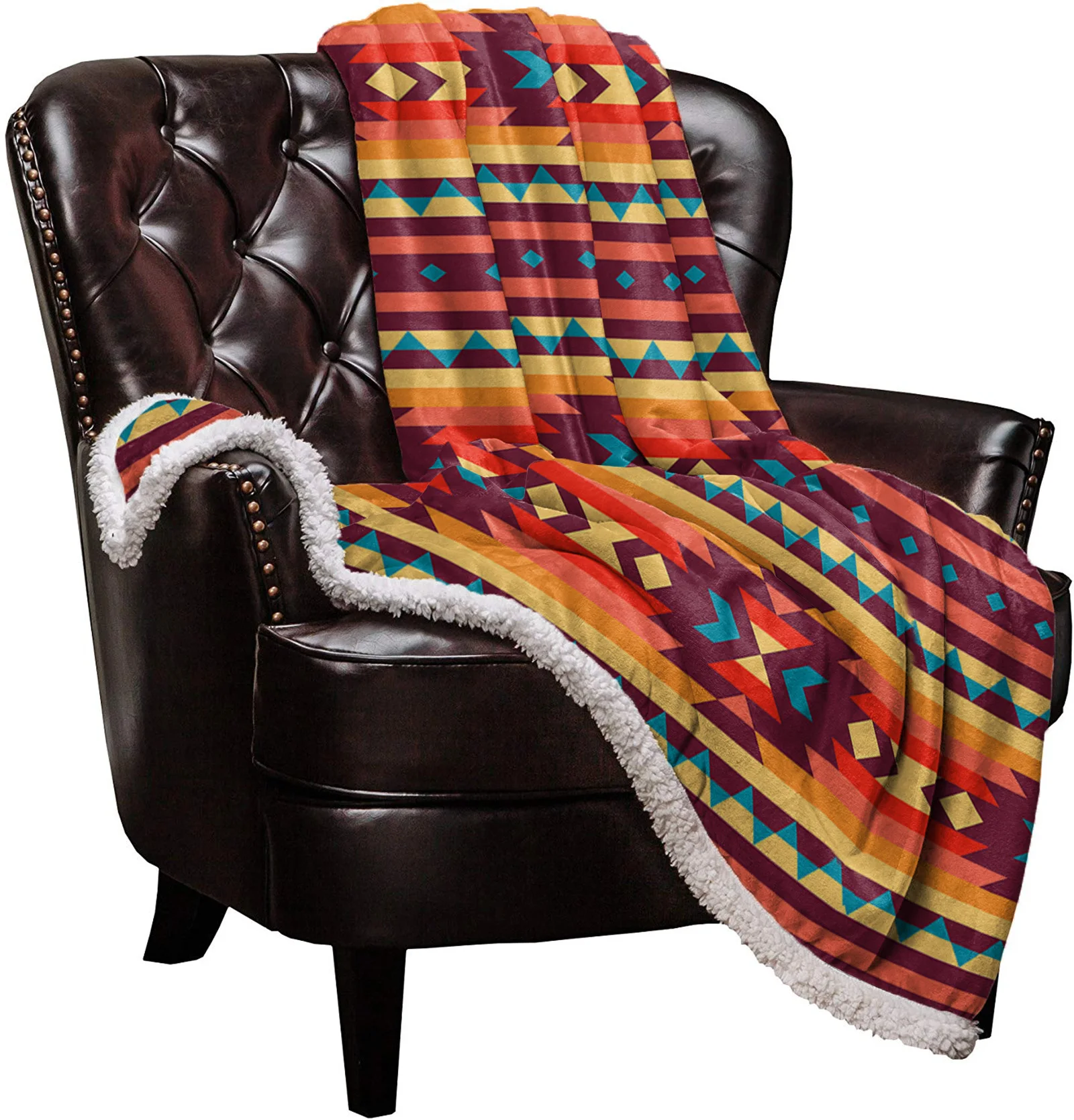 American Tribal Pattern Winter Warm Cashmere Blanket for Bed Wool Throw Blankets for Office Bedspread