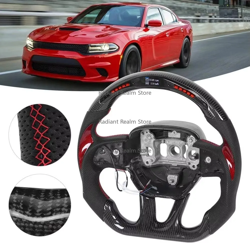 Carbon Fiber Racing Car Steering Wheels With Led Lights for Challenger/Charger 2015-2020