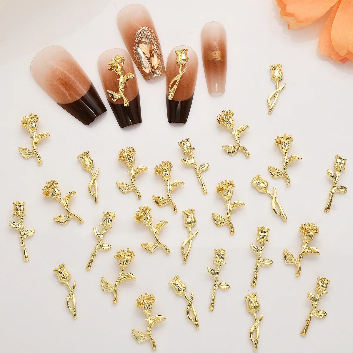 Luxury Metal Rose Parts Nail Art Decoration Kawaii 3D Gold Flowers Manicure Charms Rhinestones DIY Nails Tips Figures Girl Gifts