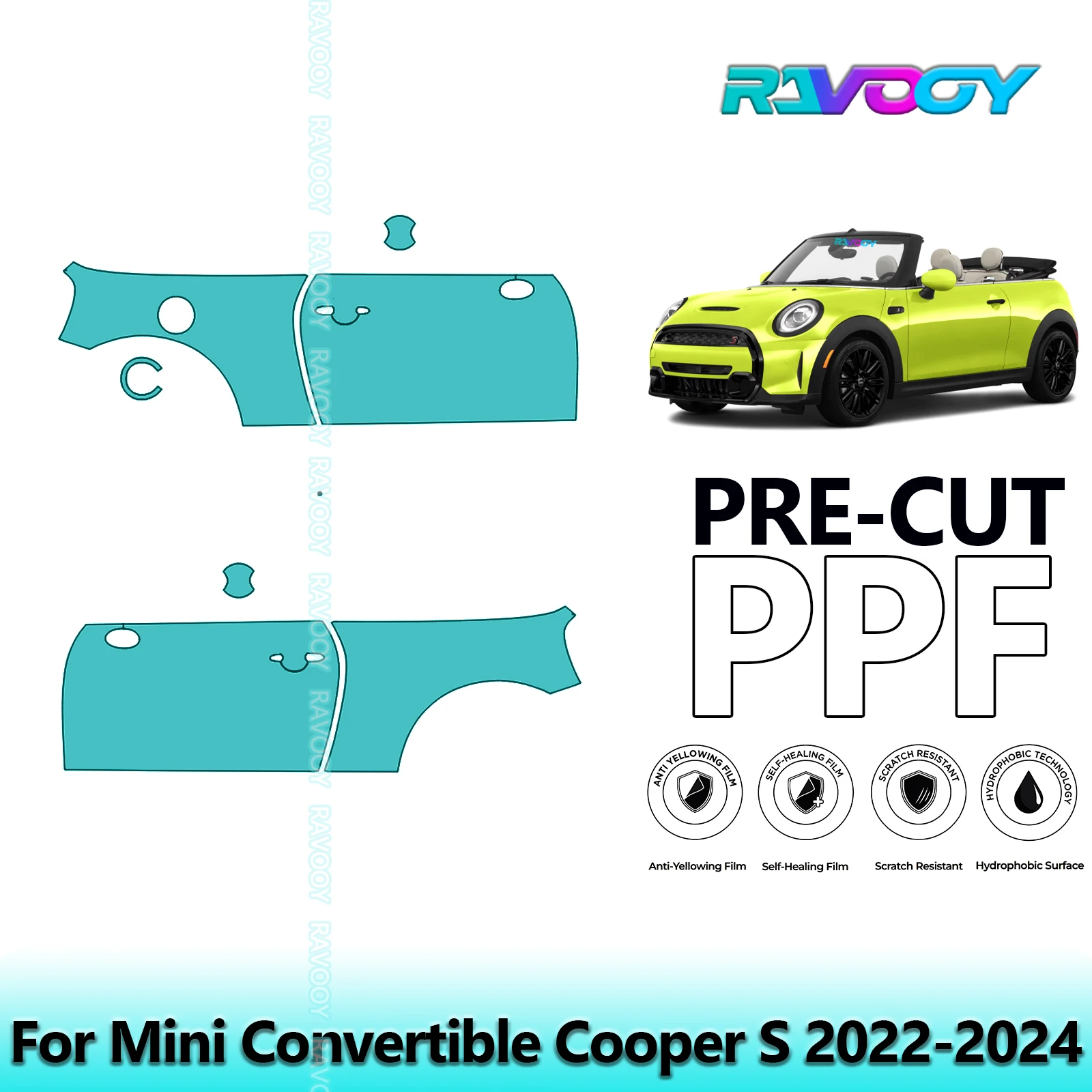 

For Mini Convertible Cooper S 2022-2024 8.5mil Clear Matte Pre-Cut PPF Door & A/B Pillar Kit TPU Paint Protection Film Set