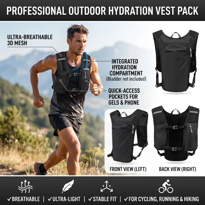 Comfortable and Breathable Backpack for Biking & Running Waterproof Reflective Off Road Marathon Sport Vest with Phone Pocket