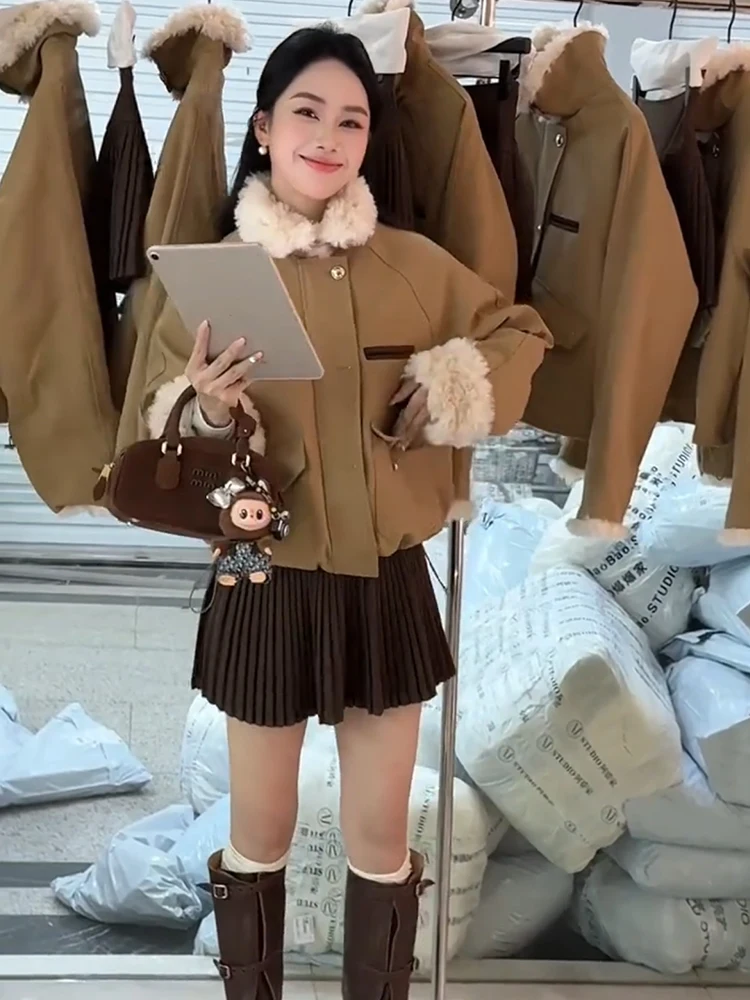 

Women's Cotton Jacket Lamb Fur Coat Thickened Autumn Winter New Style Versatile Anti-Aging Knot Collar Long Sl...