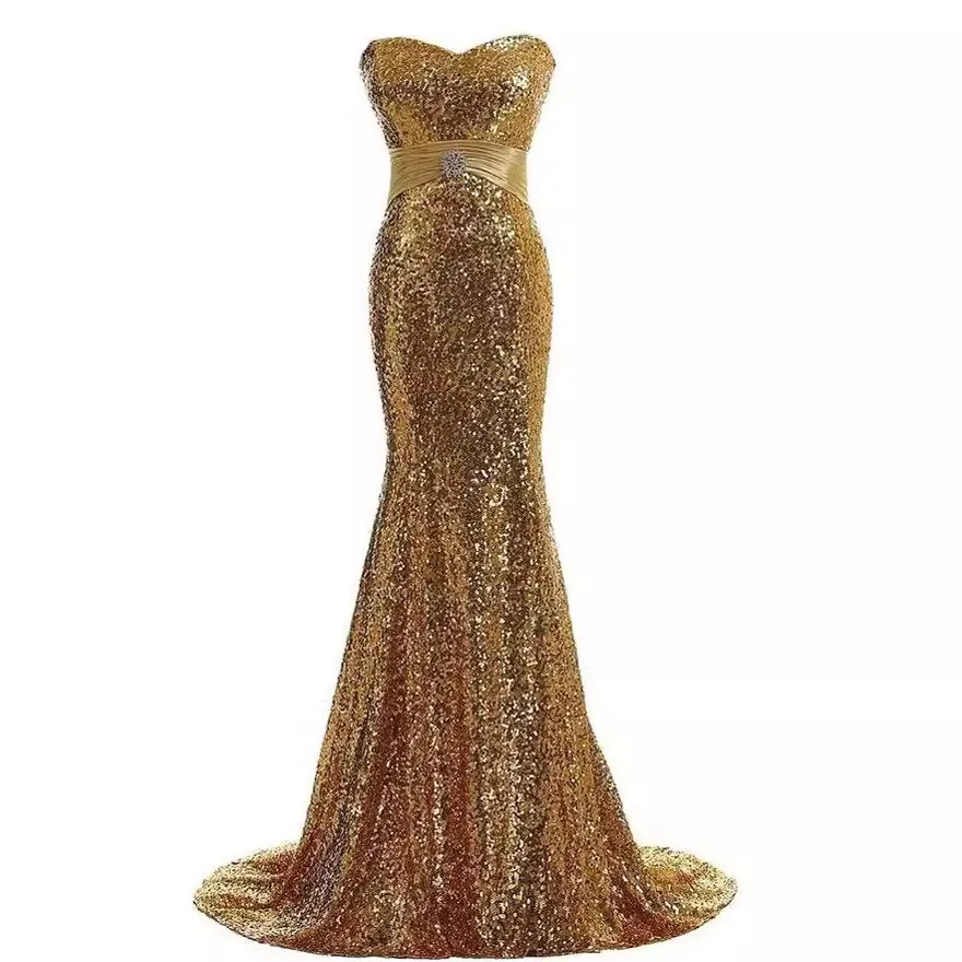 Abiti da ballo a sirena con paillettes dorate e paillettes di lusso Foto reali Abiti da sera eleganti formali Abito lungo per party di matrimonio Nuovo