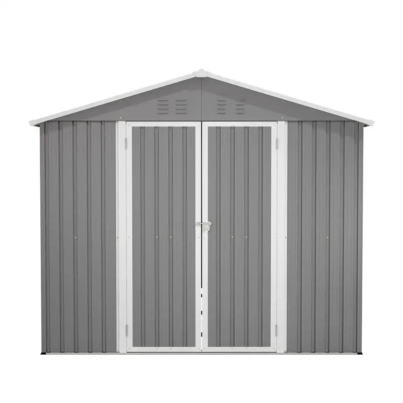 

8x12 FT Outdoor Metal Storage Shed, Tool Shed with Two Lockable Doors, Aluminum Frame with Additional Side Door, Grey Garden