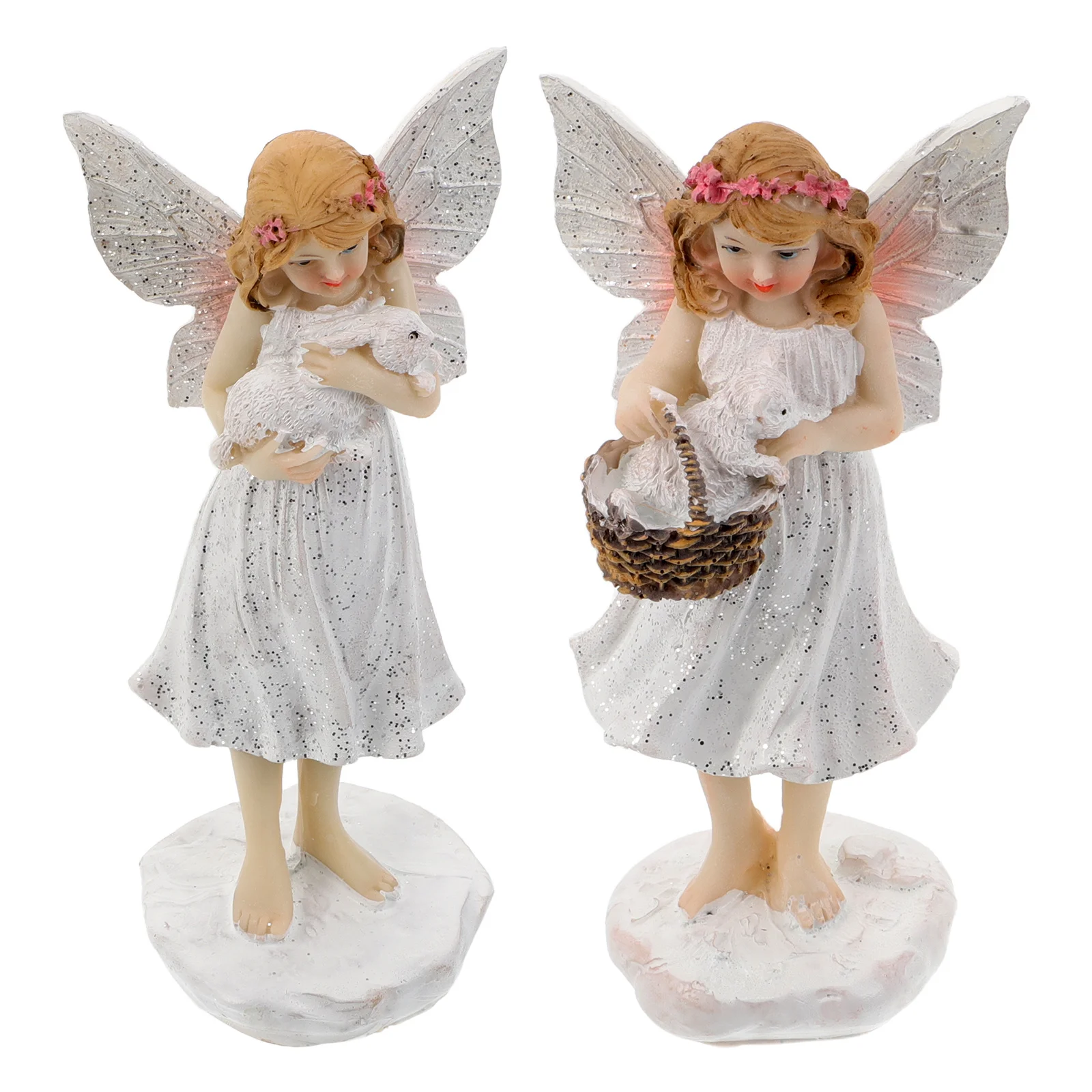 

2Pcs Resin Christmas Angel Fairy Statue Flower Fairy Sculpture Garden Outdoor Indoor Lawn Patio Decoration Angel Garden Ornament
