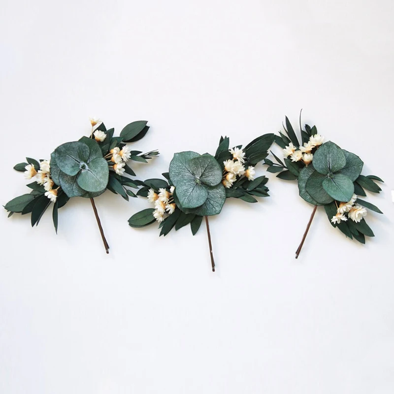 Handmade Dried Flower Boho Hair Pin Set, Bridal Wedding Decorations, Bridesmaids, Greenery, Eucalyptus, Bobby Pin Set
